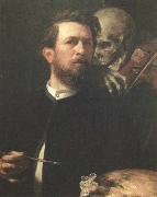 Arnold Bocklin self portrait with death playing the fiddle Germany oil painting artist